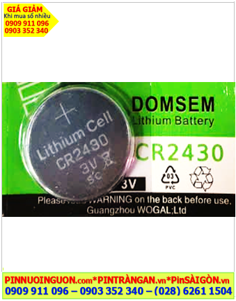 DOMSEM CR2430, Pin 3v Lithium DOMSEM CR2430 (24mmx3.0mm) chính hãng